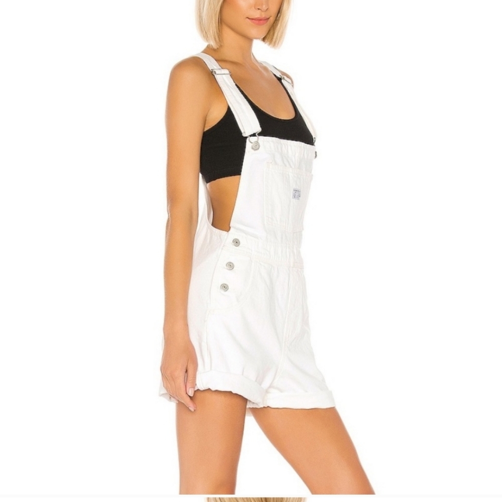 Levis White Denim High Rise Overall Shorts